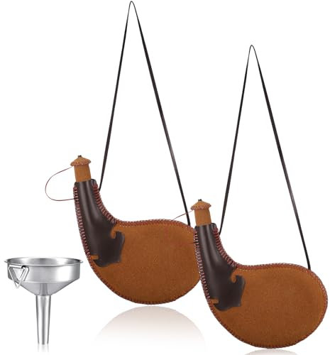 Tiangrid Lot de 2 sacs Bota traditionnels de 500 ml en cuir espagnol antique avec entonnoir en métal, gourde portable avec bandoulière vintage, grande pochette pour voyage, camping, randonnée, plein