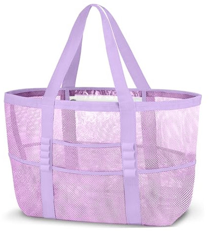 ONCCI Strandtasche Damen Strandtasche XXL Familie, Mesh Beach Bag Shopper Damen Tote Bag für Strand Reisen Einkaufen Picknick und Alltag (Lila)