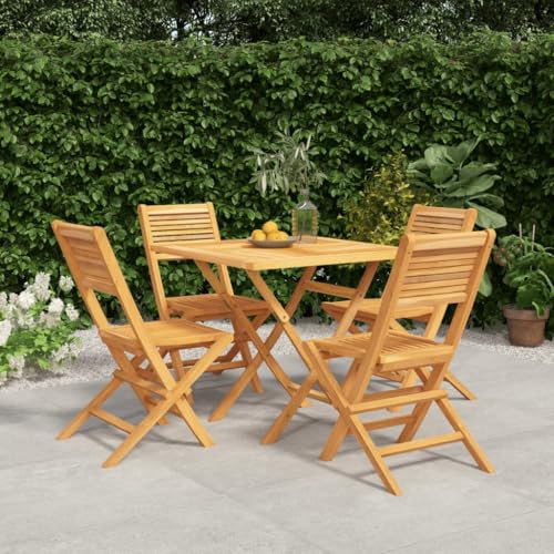 HEFZGDB 5-TLG. Garten-Essgruppe Massivholz Teak Gartenstühle Gartenmöbel Set Gartentisch Geeignet für Terrasse, Garten, Pool.