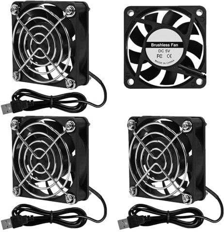 ALAMSCN Lot de 4 ventilateurs USB de 60 mm - 5 V - Pour boîtier PC - Avec grille métallique - Compatible avec châssis amplificateur et routeur - 60 x 60 x 15 mm