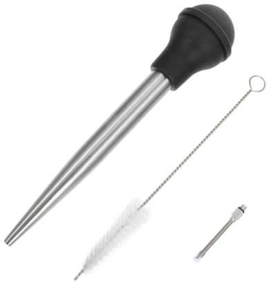 ABOOFAN Meat Injector Turkey Seasoning Injector Stainless Steel Needle with Black Silicone Tube BBQ Marinade Syringe for Cooking and Grilling