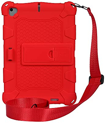 Tablet PC-fodral Tablet Väska till iPad Mini 1/2/3/4/5/6, Mjukt och lätt silikonstötsäkert Drop skyddskåpa med kickstand & axelrem Skydd(Rosso)