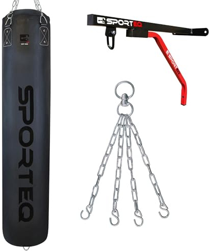 Sporteq Dyno Heavy Filled Boxing Punch Bag 3FT, 4FT & 5FT for All Ages & Genders | Punching Martial Arts Kickboxing Muay Thai Karate | Home & Commercial Gym Use (5FT Punch Bag + Wall Bracket + Chain)
