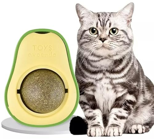 Avocado Catnip Toy for Cats – Interactive Cat Toy with Rotating Catnip Ball – Stress Relief & Dental Care for Indoor Cats
