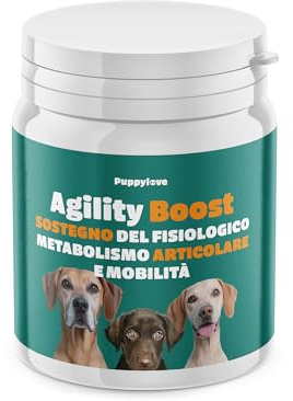 Integratore per le Articolazioni dei Cani – Alta Qualità Made in Italy - 100 Compresse – Supporto per Mobilità e Flessibilità – Con Glucosamina, Condroitina e Olio di Pesce - Puppylove Agility Boost