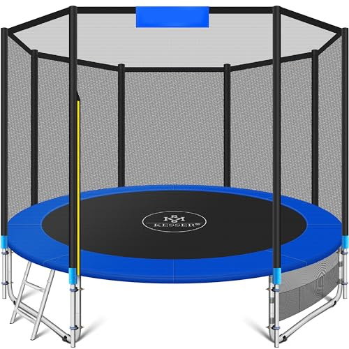 KESSER® Trampoline para exteriores Ø 244/305/366/427 cm, juego completo con red de seguridad, escalera, cubierta de bordes y bolsillo lateral y accesorios de montaje | Trampoline para jardín para