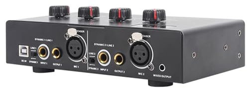 Vituord Préampli Micro 2 Canaux, Amplificateur Audio Stéréo Portable, Amplificateur De Gain Micro, avec 2 Entrées, Alimentation Fantôme 48 V, pour Micros Dynamiques Et À Condensateur