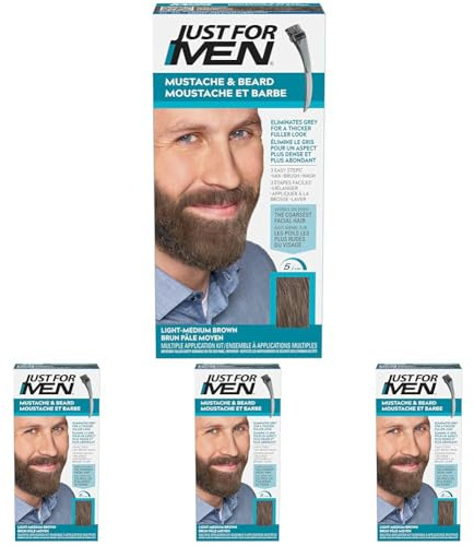 Just For Men Formule, Brun Pâle Moyen, Coloration Moustache Et Barbe Homme, Élimine Les Poils Blancs Pour Un Résultat Plus Épais, Avec Un Pinceau Applicateur, Rapide Et Facile, M30 (Lot de 4)