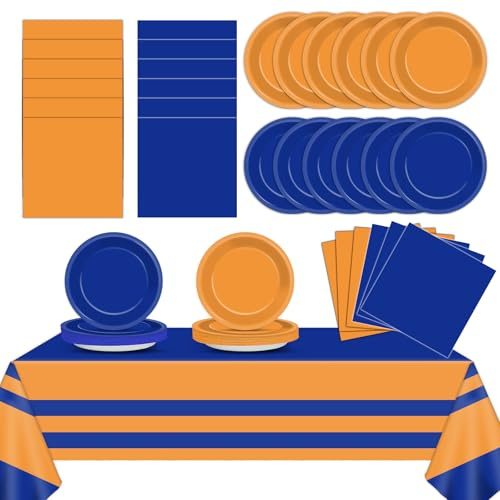 Blue and Orange Party Decorations Orange and Blue Paper Plates and Napkins Plastic Tablecloth Dart War Party Supplies Birthday Decorations Disposable Tableware Set for Baby Shower Graduation Serves 24 | Blue and Orange Table Cloth, Birthday Decorations, Paper, Disposable Cake Dessert Tableware Set for Baby Shower Graduation