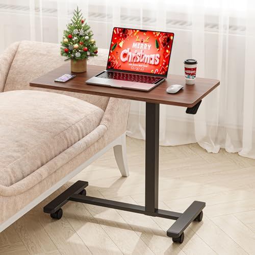 Dripex Beistelltisch mit Rollen Pflegetisch Höhenverstellbar Betttisch aus Holz, Sofatisch Nachttisch Kaffeetisch für Schlafzimmer, Wohnzimmer,Braun