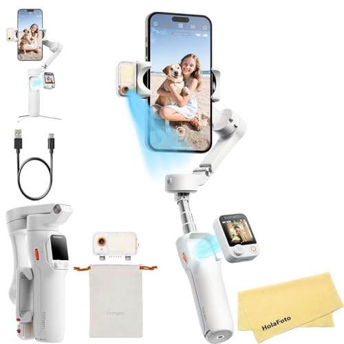 Hohem iSteady V3 Ultra Cardán Estabilizador para Teléfono Inteligente iPhone,Android con IA Seguimiento,Varilla de Extensión Integrada,Trípode,Luz de Relleno,Control Remoto Pantalla Táctil Desmontable