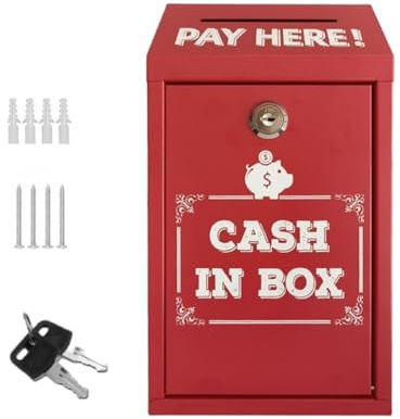 Geldkassette mit Schlüssel,Metall-Spendenbox,Sammelbox,Wandmontage Abschließbare Box Tragbare Kasse für Zuhause,Büro,Außentür,Metall Spendensammelbox,sichere Vorschlagsbox Einwurfschlitz (Rot)