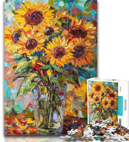 Puzzles pour Adultes Tournesols dans Un Vase Puzzles pour Adultes 1000 pièces Difficile, avec des pièces entièrement emboîtables de Formes aléatoires pour Les Enfants de 14 Ans et Plus 26x38cm