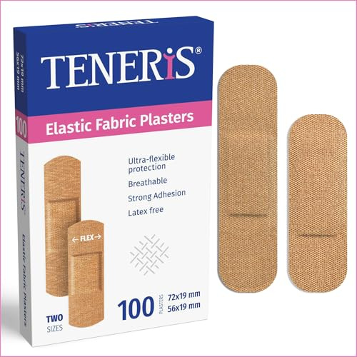 Teneris Elastic Fabric Plasters - Pack of 100 – Breathable, Hypoallergenic, Latex-Free Wound Dressings with Strong Adhesive for Cuts, Blisters & Grazes for Everyday Protection