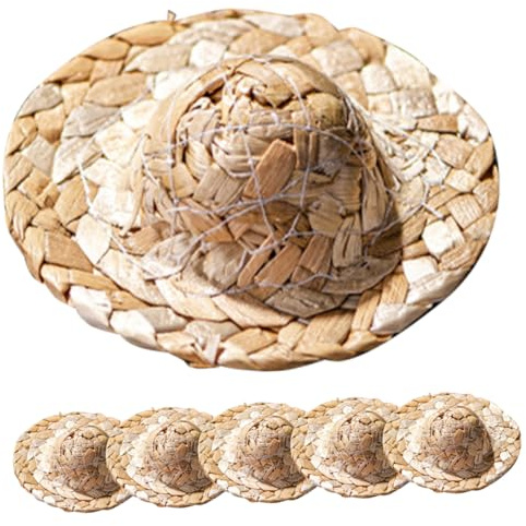 Hemobllo 6pcs Piques à Cocktail Mini Chapeaux de Paille Tissés en Rotin pour Décorations de Tasses à Cocktail, pour Fête Bière et Décoration de Bar Rustique