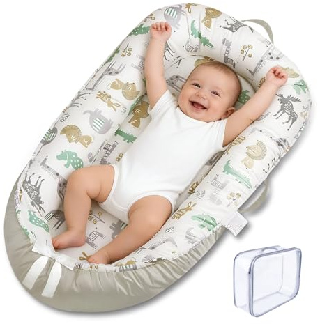 HDUYFYD Baby Nest Pod 0-24 Months- Portable Adjustable Baby Nest Infant Lounger, Breathable Detachable Travel Bed with Reversible Cover, Toddler Bed Baby Essentials Newborn Tummy Time Baby Gifts