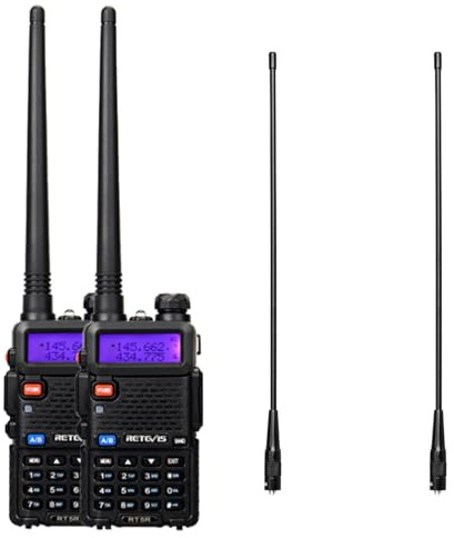 Retevis RT5R Walkie Talkie y RHD771 Antena SMA-F para Emisora Caza, 128 Canales, 144/430MHZ, Walkie Talkie Largo Alcance, FM, Robusto Emisora Radioaficionado para Caza, Principiante