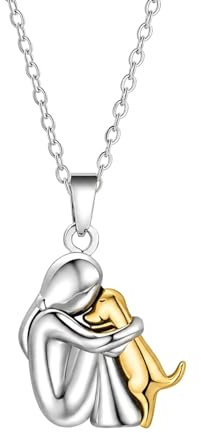 Dog Mom Necklace, Woman Hug Dog Pendant - Memorial Gift for Women | Meaningful woman hug dog pendant necklace for pet lovers, a heartfelt memorial gift for dog moms, women, and girls