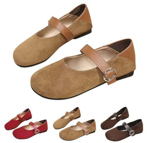 Mary Jane Halvskor för kvinnor – ballerina med remmar dansskor, platta ballerinaskor, velourläder, bollskor, lätta enkla skor, bekväma traditionella skor, vintage tofflor, elegant sandalett, BRUN, 43