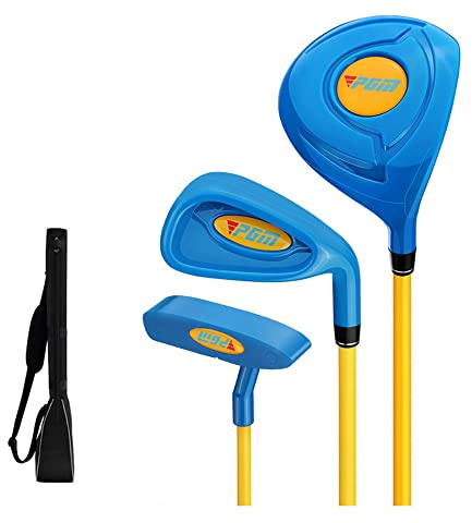 Komplett set med golfklubbor för barn, golfjärn, putter, idealisk för pojkar och flickor för att öva på swingsporter (ålder 2–3, blå (med väska))