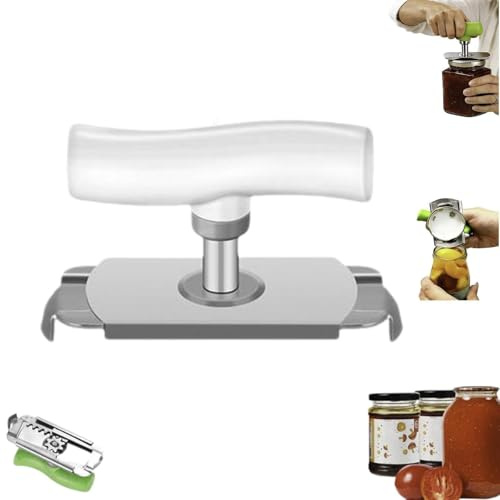 Dosenöffner, Verstellbarer Edelstahl Glasöffner Für Senioren & Schwachen Händen, Schraubdeckelöffner Mit Griff, Flaschenöffner Mit Greifer, Küchen Gadgets(weiß)