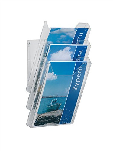 Durable 857819 Dispensador de folletos Combiboxx A4 Set L, 3 compartimentos, para aplicación en mesa y pared, transparente