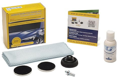 Glass Polish DIY 2” (50mm) Windshield Polishing Kit for Car Glass Restoration, Remove Wiper Blade Damage, Fine Scratches, Haziness, and Water Spots, Restore Glass Clarity and Shine - GP21003