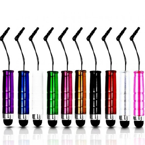 Capacitive/Resistive Touchscreen Mini Stylus Pens, Stylus on a String, Comes With 10 Different Colored Styluses - King of Flash (10 Mini Stylus)