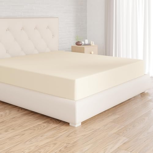 Amazon Basics Drap Housse, 180 x 200 x 30 cm, en Polyester Microfibre pour Matelas Épais jusqu'à 30 cm, Beige