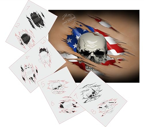 UMR-Design AS-233 USA Schädel riss Step by Step Airbrushschablone Größe M