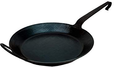 Alpenline Eisenpfanne handgeschmiedet, schmiedeeiserne Pfanne mit Hakenstiel und Gegengriff Ø 28 cm