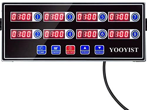 YOOYIST Temporizadores de Cocina de 8 Canales, Reloj de Cocina para Restaurantes Comerciales, Cronometro Digital Profesional, Pantallas LED, Fuertes Sirenas, Volumen Regulable, Función recordatorio