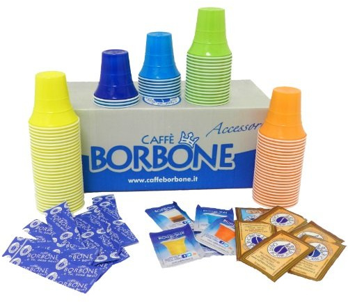 Caffè Borbone - Kit - 300 Kit Zubehör für Getränke -300 kaffee-bechern, 300 zucker, 300 rührstäben