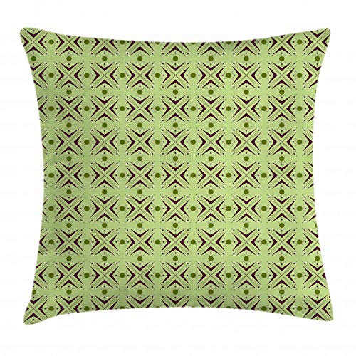 ABAKUHAUS Mid Century Throw Pillow Cushion Cover, Atomic Form Boomerang Details Dots and Crossed Lines, Decorative Square Accent Pillow Case, 20 X 20 Inches, Apple Green Indigo
