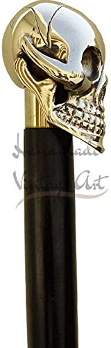 Samara Nautical Canne en bois noir avec tête de mort en laiton - Cadeau vintage pour homme