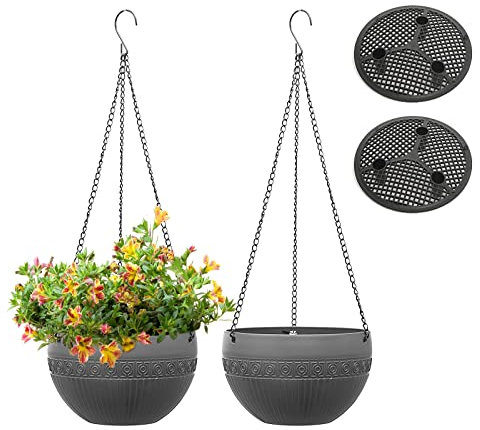MissFox 2 Stück Blumenampel Außen, Selbstbewässerung Hängende Blumentöpfe mit Rostfrei Ketten, Hängeblumentöpfe Kunststoff mit Ablaufloch, Hängeampeln für Innen Draußen Decken Balkone Wanddekoration