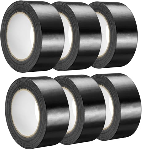 Safero Pack of 6 Black Duct Tape 48mm x 45 Meter | Strong Adhesive Gaffer Tape Water Resistance | Black Tape Ideally Used to Repair Wrap Strong Packing Boxes | Cloth Tape for Indoor/Outdoor