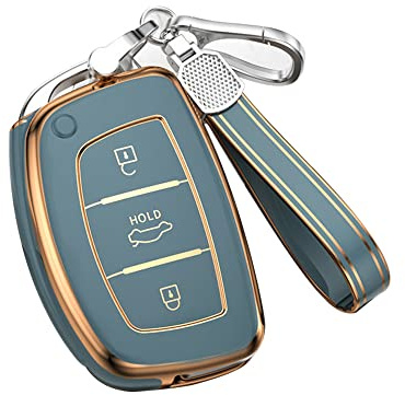 KUNIO Autoschlüssel Abdeckung Passt für Hyundai Creta Mistra Elantra Tucson IX35 Ix25 I10 I20 I30 Verna Santa Fe 2015-2018 Zubehör TPU Schlüsselhülle Schlüsselanhänger Etui 3 Tasten B Grau