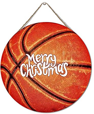 Personalized Door Sign Custom Basketball Xmas Hanging Sign 12x12in Round Merry Christmas Basketball Wooden Plaque Primitive Country Farmhouse Home Decor Sign Sign Custom Sign Front Porch Door Wall