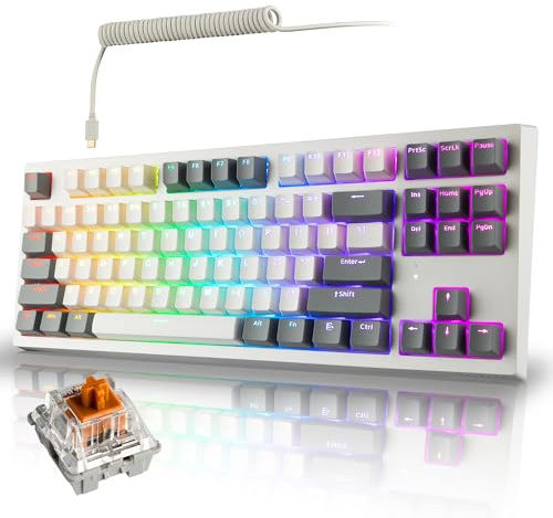 TECWARE Phantom+ Elite - Tastiera meccanica RGB a 87 tasti, hot-swap universale, connettività 3 modalità, suono Thocky, bianco Wraith Brown