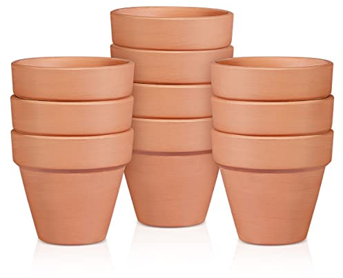 OLEEP Vaso di argilla – Confezione da 10 grandi vasi di terra cotta con foro di drenaggio, vaso di terracotta per piante da interni ed esterni (14 cm)