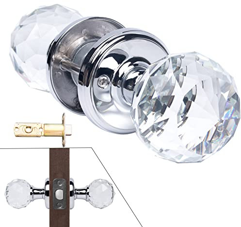 CWOVRS Crystal Door Handle (1 Pair), Solid Crystal Door Knob 60mm Court Style Internal Door Handles with Adjustable Tubular Latch (No Lock) & DIY Screw for Bedroom Bathroom