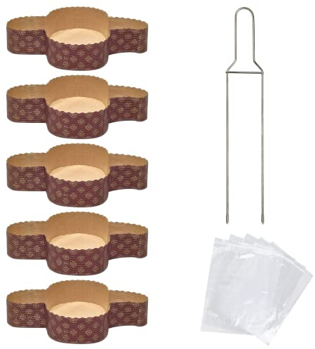 Kit Stampo per Colomba (5pz x 500 gr) + Spillone Colomba + Sacchetti (5pz) | Forma Colomba Pasquale di Carta Naturale di Pura Cellulosa in Microonda, Resistente al Calore 220° C