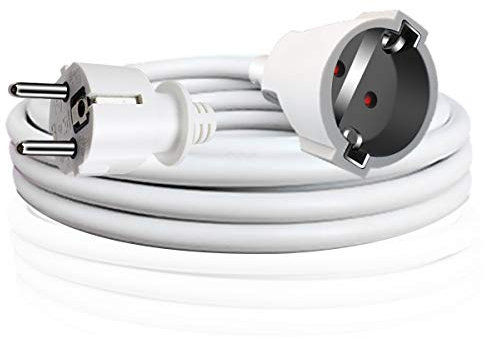 EXTRASTAR Cable Alargador de Corriente 2M, con Enchufe Protección, Potencia Máxima 3680W, 3G*1,0 mm², 230V, 16A, para Oficina, Hogar, Blanco
