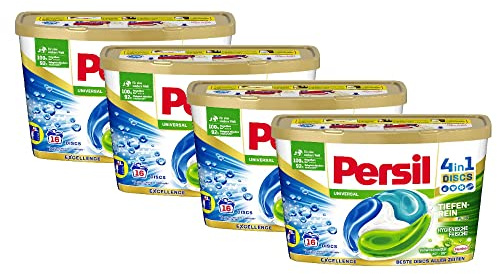 Persil Universal 4 in 1 Discs 64 WL (4 x 16 lavaggi), detersivo completo con tecnologia Deep Pure Plus e freschezza di lunga durata, detersivo per colori vivaci