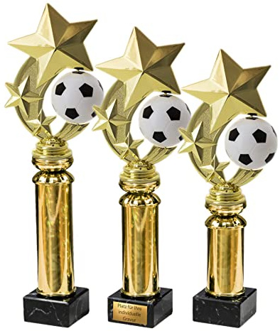eberin · Funny Fußball Pokal mit Gravur/Wunschtext · Kinder Fussball Pokal· rotierender Ball auf Goldsäule/Marmor · Pokal in 3 Größen erhältlich ·