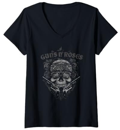 Damen Guns N' Roses Bandana mit Totenkopf-Motiv T-Shirt mit V-Ausschnitt