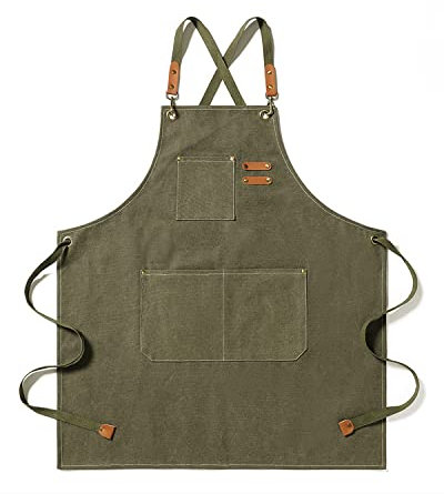 crazy bean Delantal Trabajo con Bolsillos Mandiles de Cocina de Herramienta Correas Cruzadas para Jardín Camarero Ajustables Gris Verde