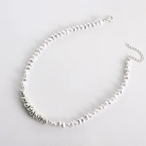 Halskette Anhänger Unregelmäßige Imitation Silber Stein Vintage Barock Perlenkette für Frauen Hochzeit Braut Perlenkette Hals Zubehör Schmuck Geburtstag Hochzeit Weihnachts Geschenke für Frauen