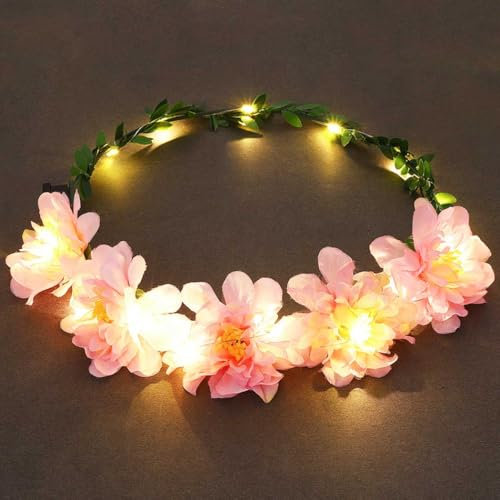 Edary Diadema con corona de flores LED, diadema con luz para el cabello, diadema floral para novia, festival, boda, accesorios para el cabello para mujer